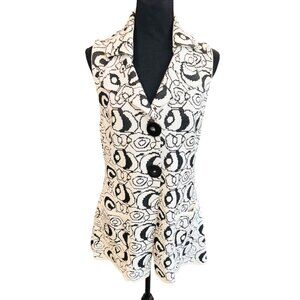 Willow Black White Abstract  Sleeveless Sweater Vest Pockets Classic Casual S